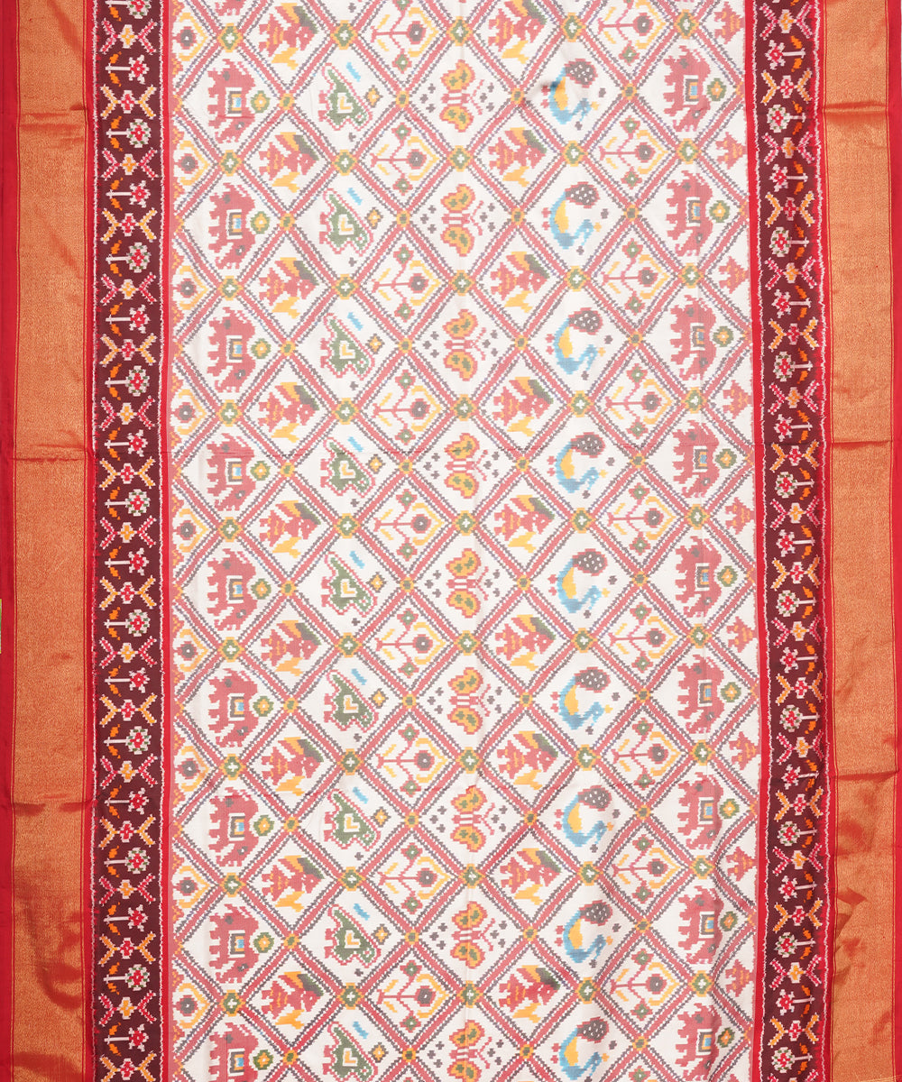 Offwhite red pochampally handloom silk saree