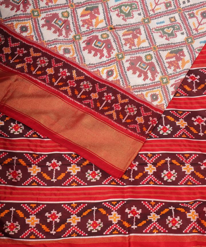 Offwhite red pochampally handloom silk saree