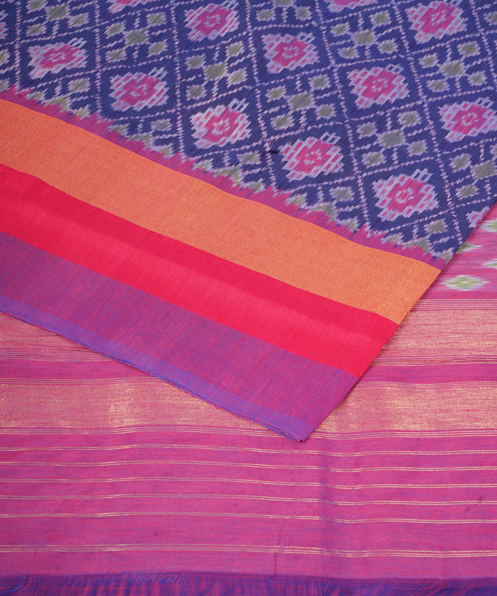 Navy blue pochampally ikat handloom silk saree