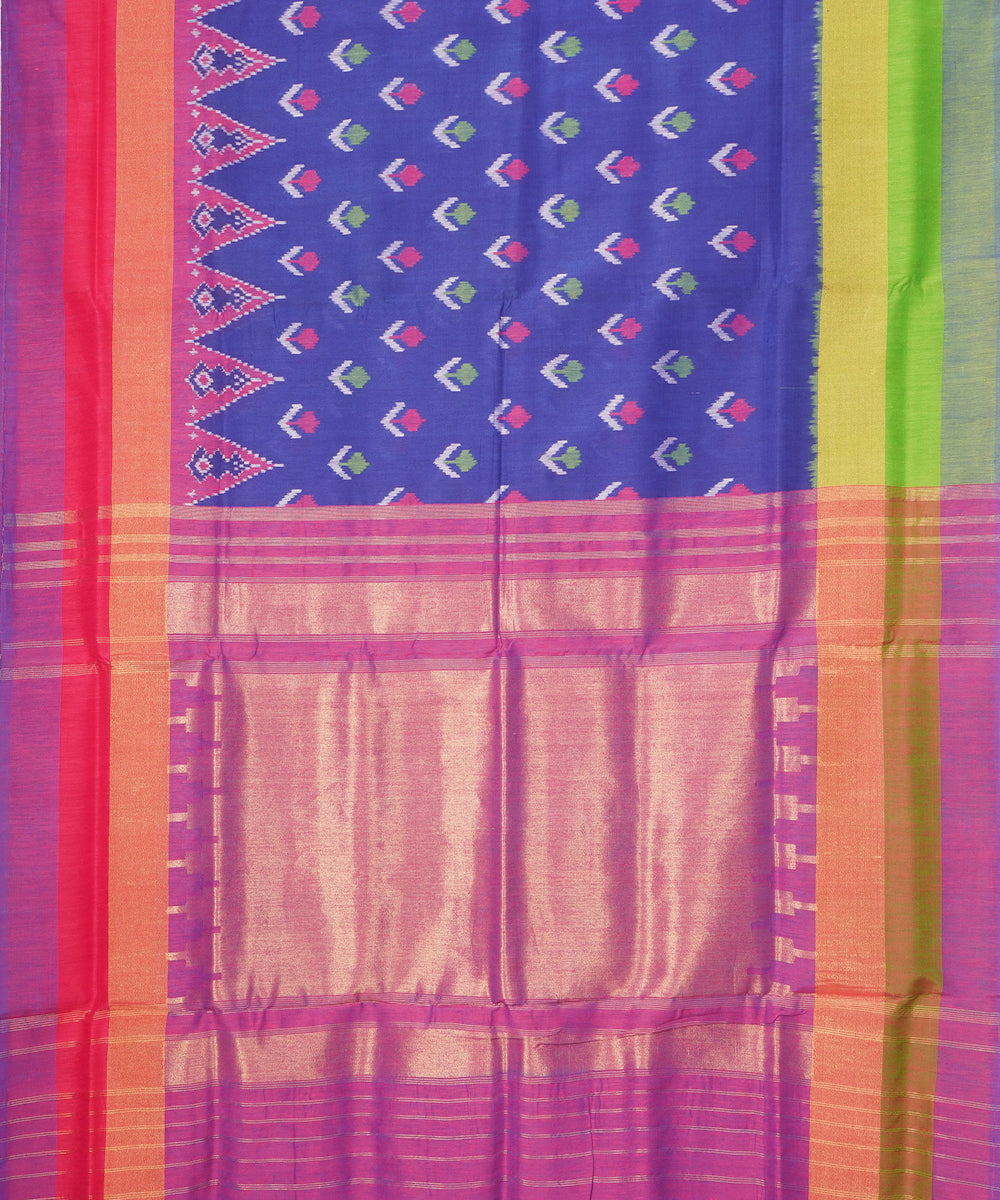 Navy blue pochampally ikat handloom silk linen saree