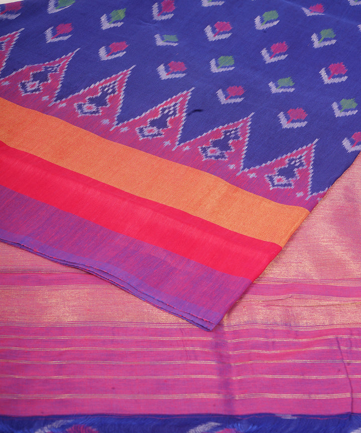 Navy blue pochampally ikat handloom silk linen saree