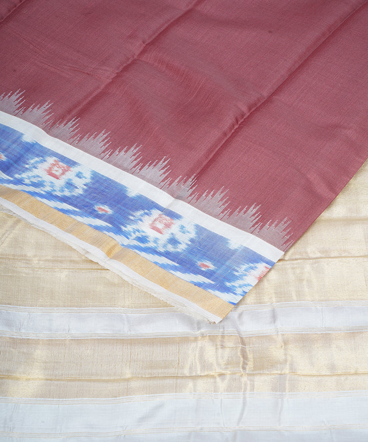 Peach cream gadwal handloom silk saree
