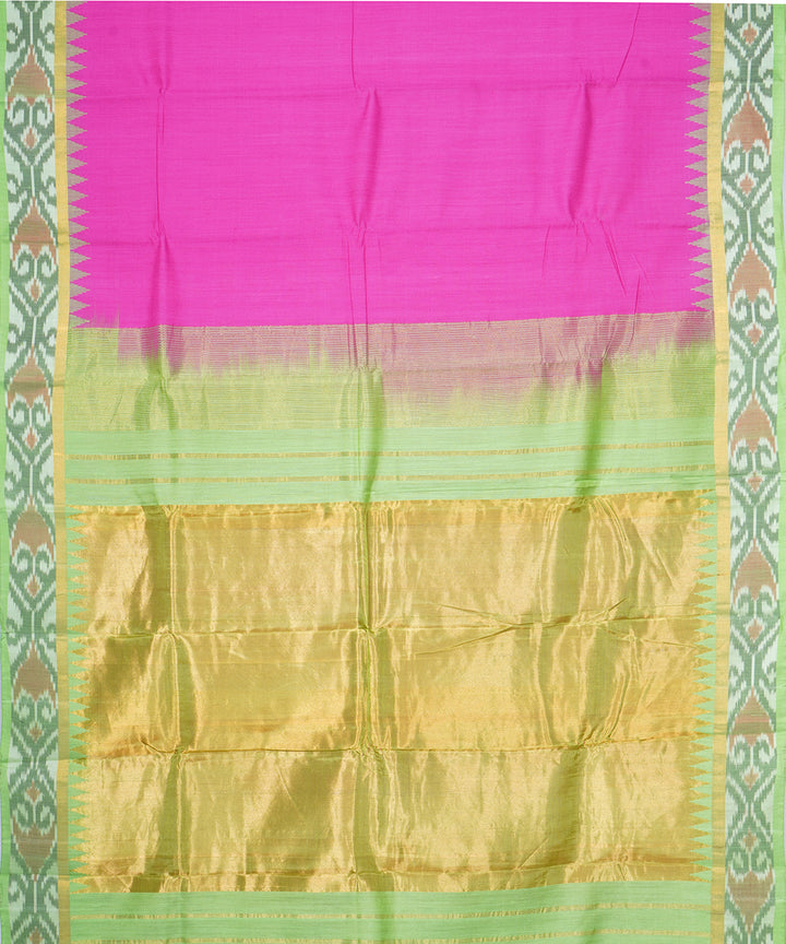 Pink green gadwal handloom silk saree