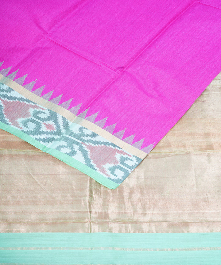 Pink green gadwal handloom silk saree