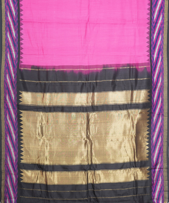 Pink black gadwal handloom silk saree