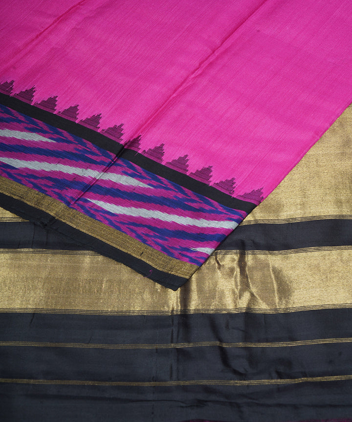 Pink black gadwal handloom silk saree