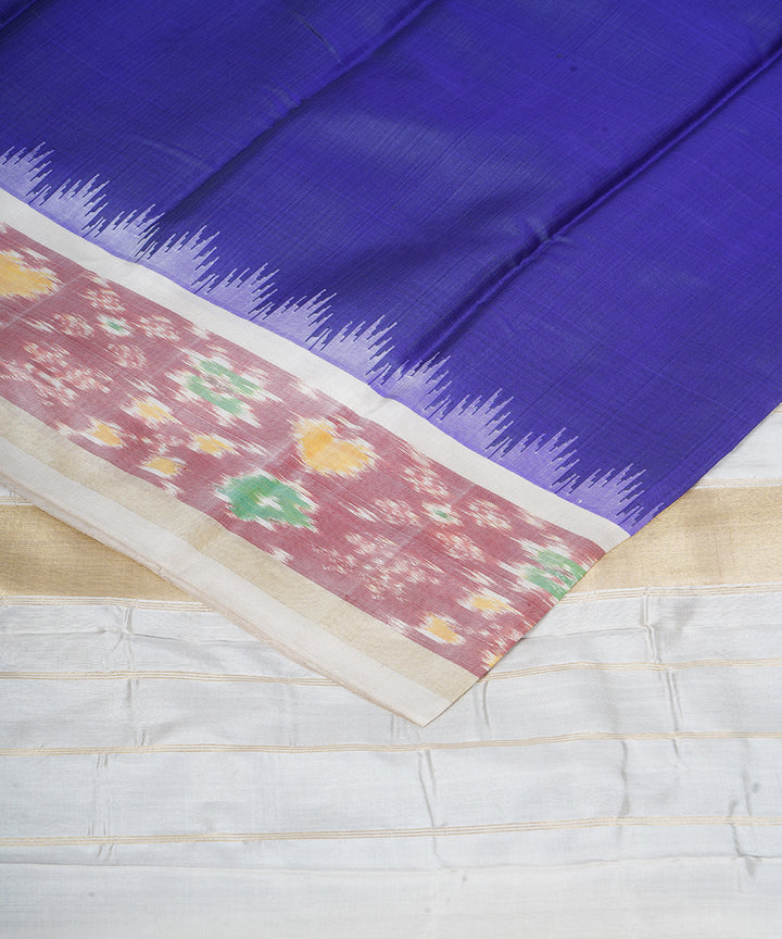 Navy blue white gadwal handloom silk saree