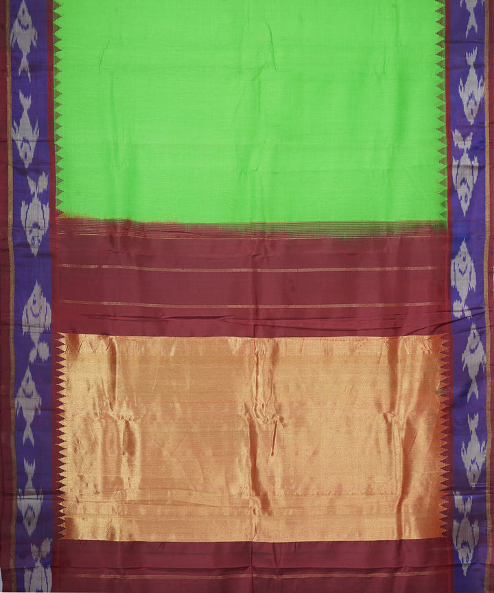 Dark green brown gadwal handloom eri silk linen saree