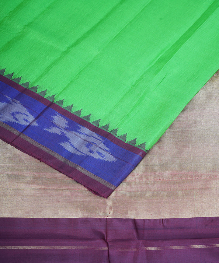 Dark green brown gadwal handloom eri silk linen saree