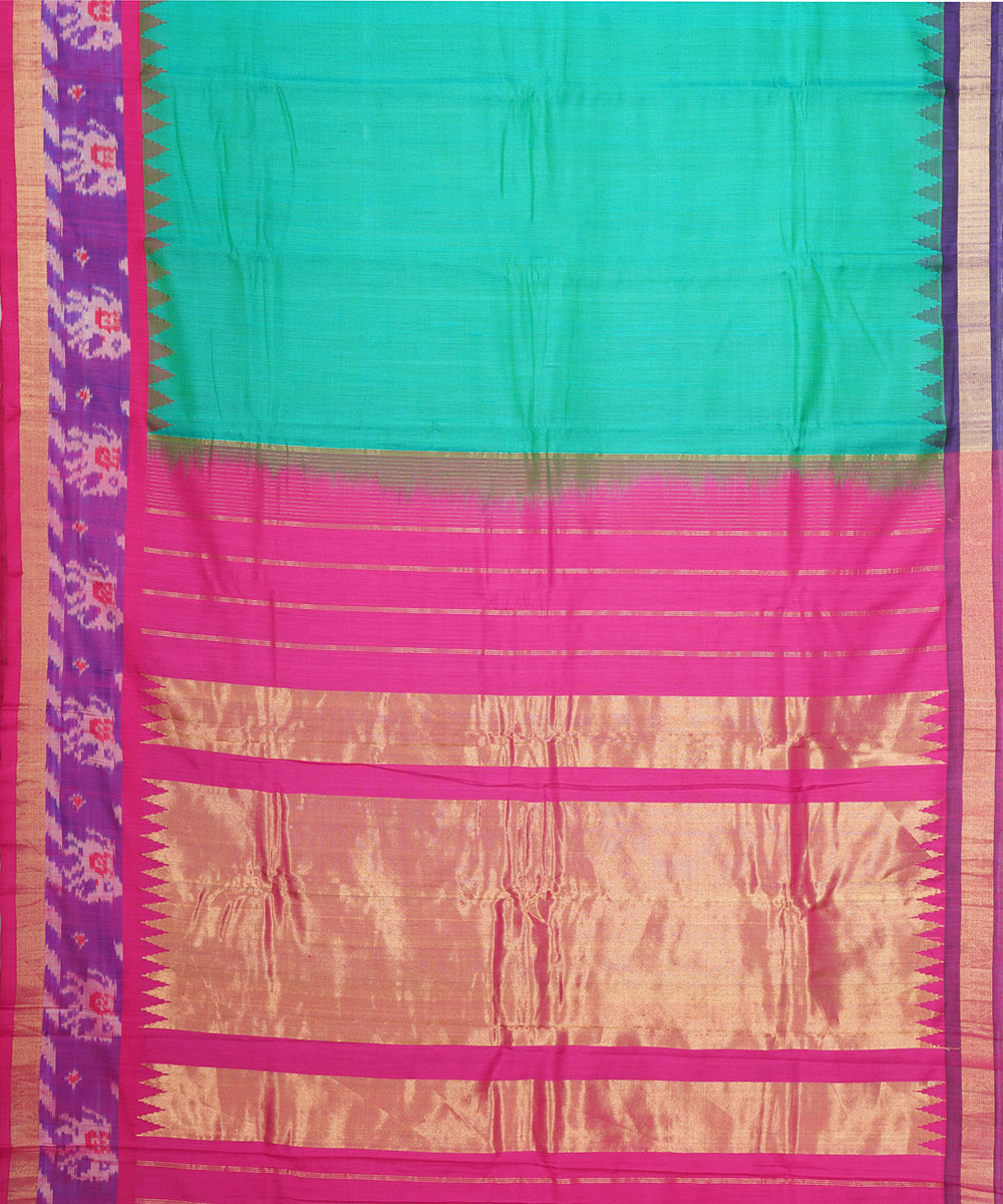 Sea green pink gadwal handloom silk saree