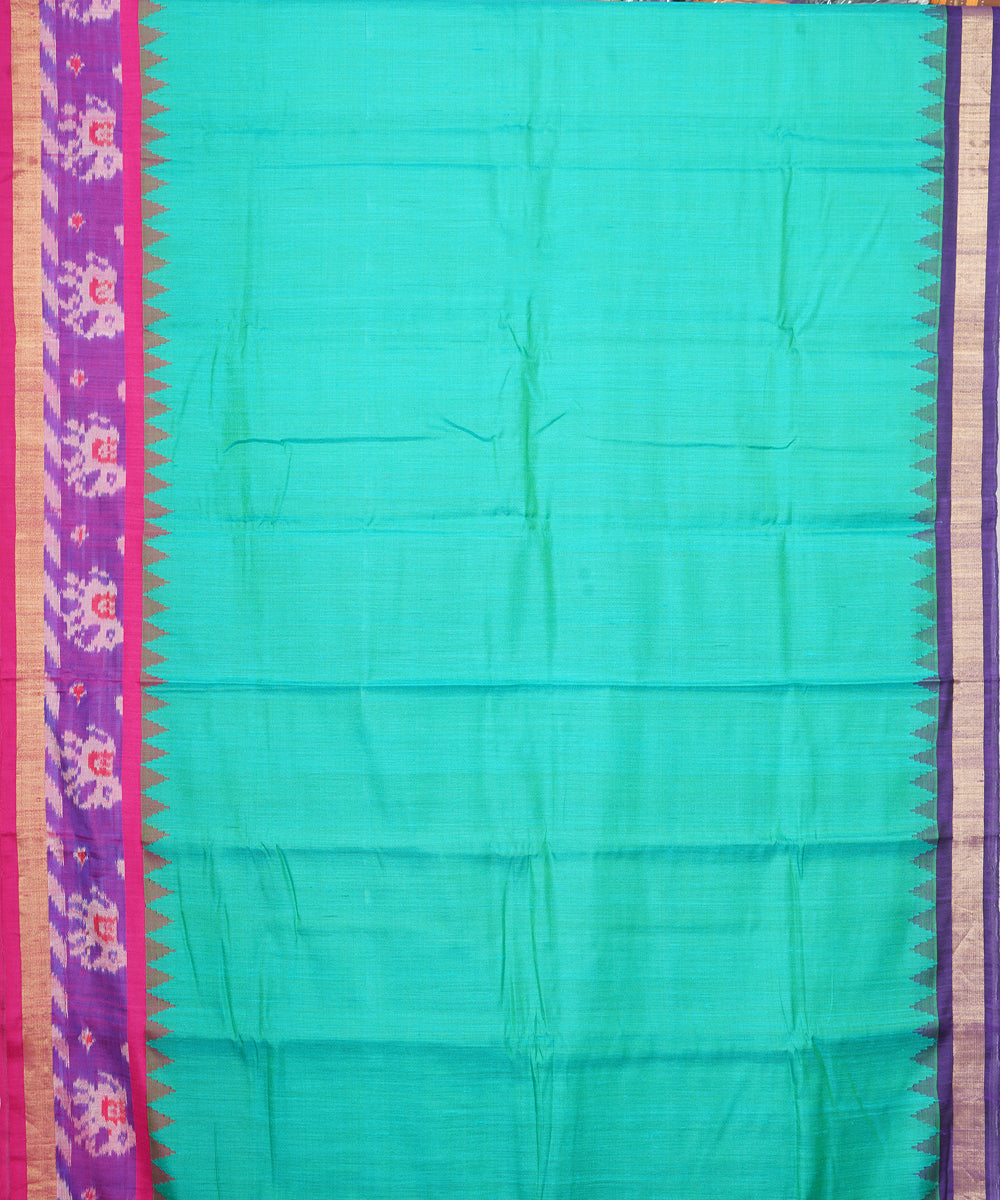 Sea green pink gadwal handloom silk saree