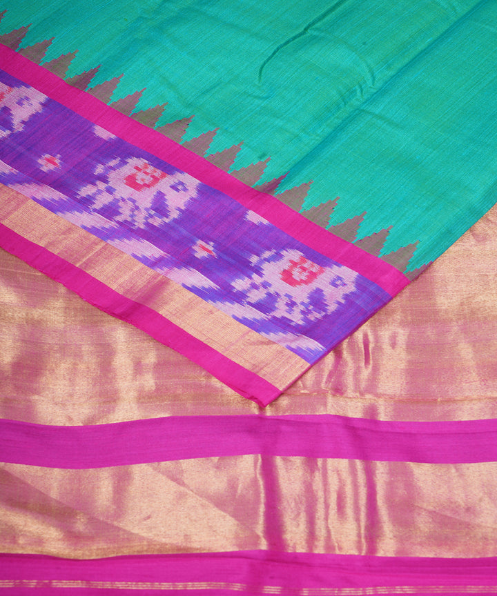 Sea green pink gadwal handloom silk saree