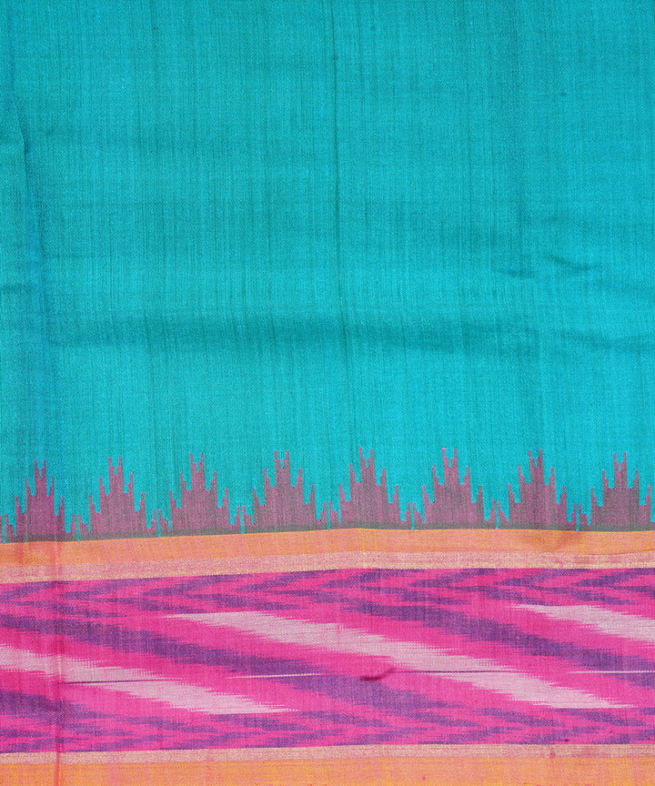 Cyan green pink gadwal handloom silk saree