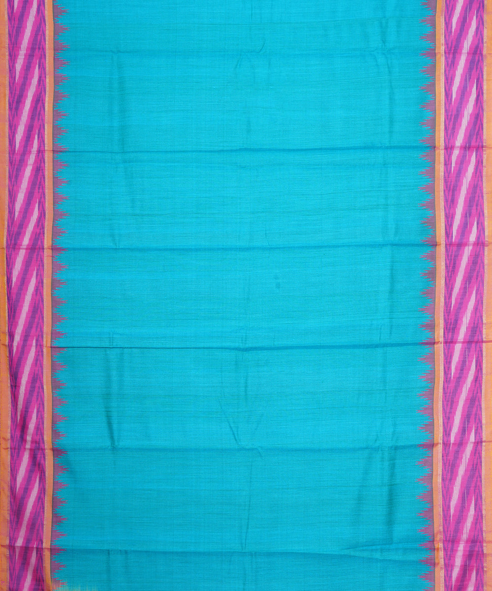 Cyan green pink gadwal handloom silk saree