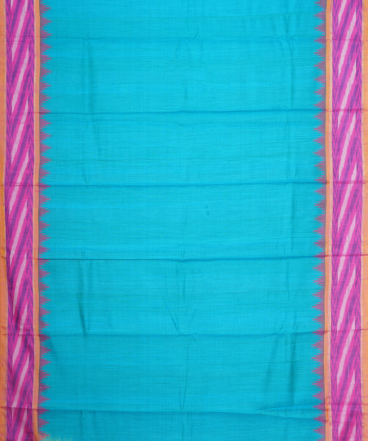 Cyan green pink gadwal handloom silk saree