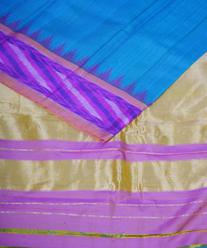 Cyan green pink gadwal handloom silk saree