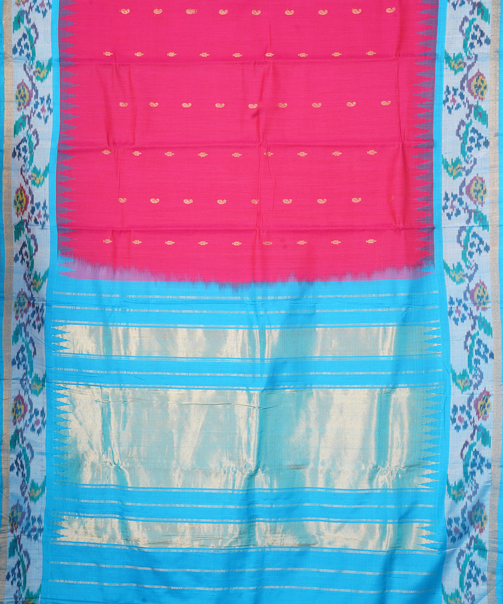 Red sky blue gadwal handloom silk saree