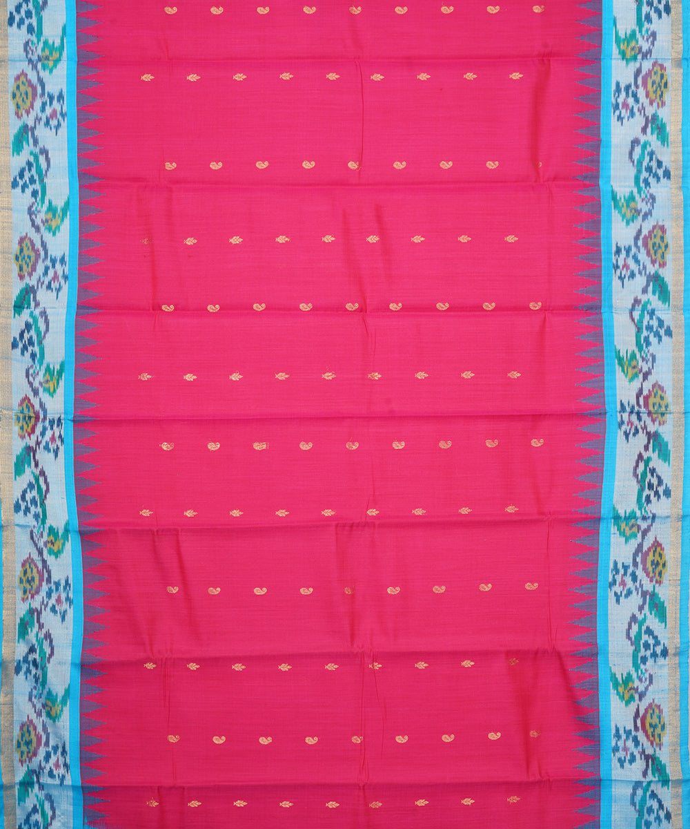 Red sky blue gadwal handloom silk saree