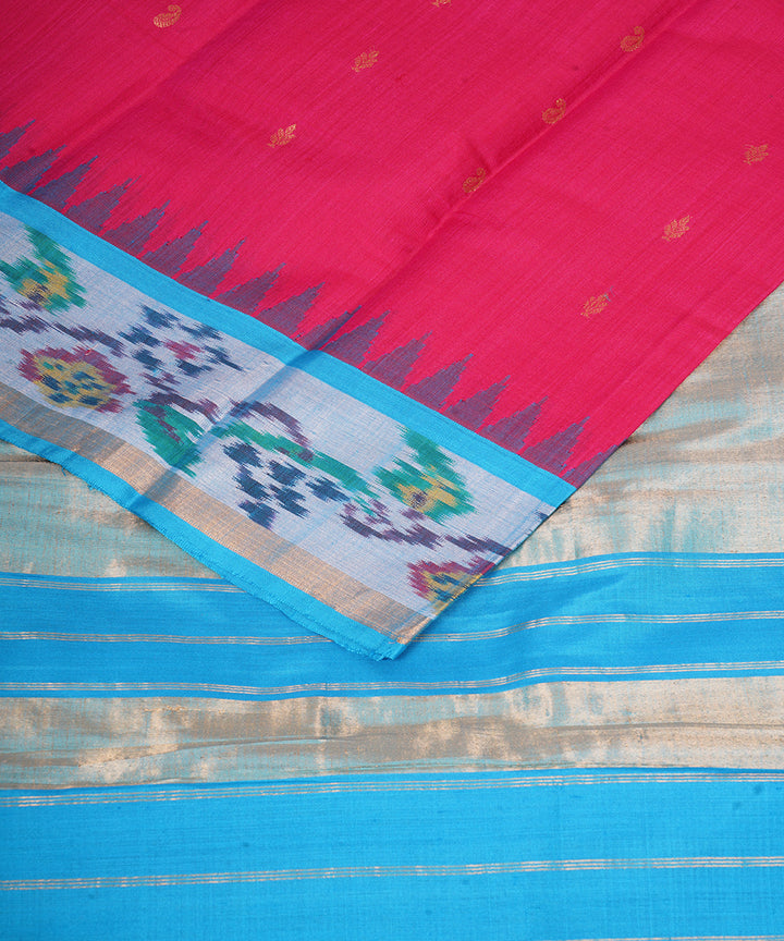 Red sky blue gadwal handloom silk saree