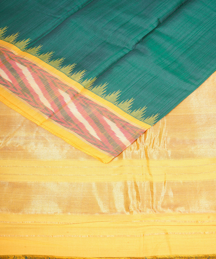 Dark green yellow gadwal handloom silk saree