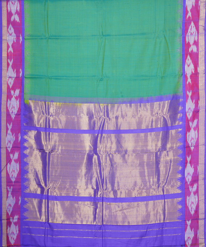 Dark green blue gadwal handloom silk saree