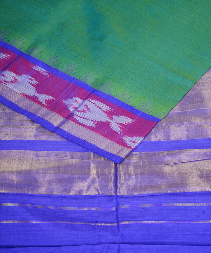 Dark green blue gadwal handloom silk saree