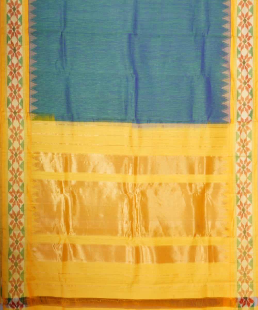 Cyan green yellow gadwal handloom eri silk linen saree