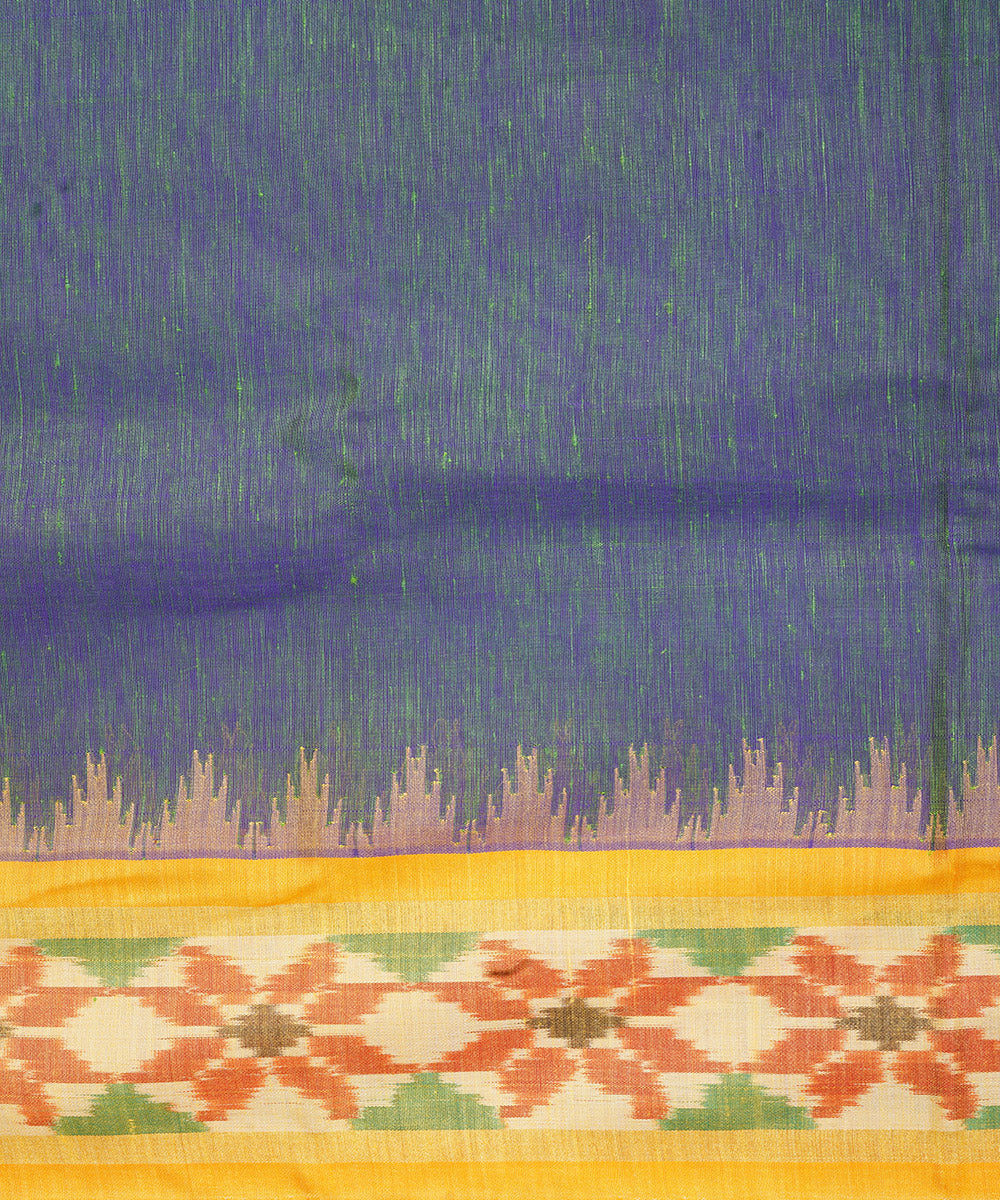 Cyan green yellow gadwal handloom eri silk linen saree