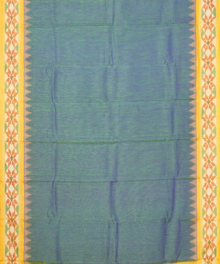 Cyan green yellow gadwal handloom eri silk linen saree