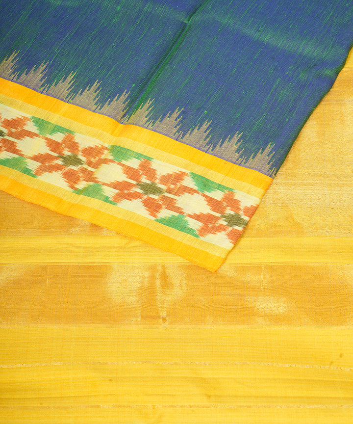 Cyan green yellow gadwal handloom eri silk linen saree