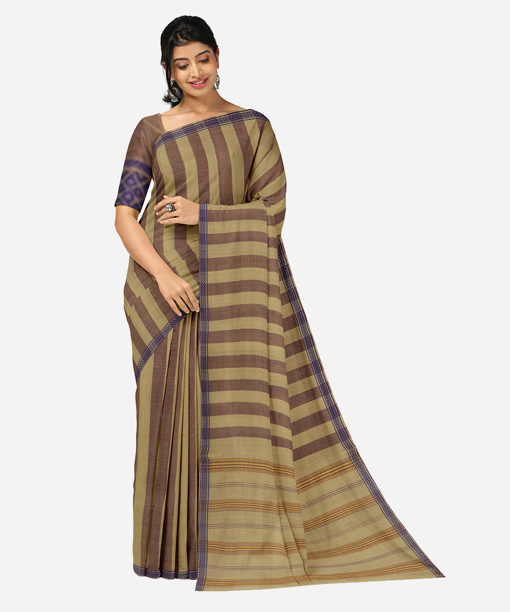 Brown strips handwoven rajahmundry cotton saree