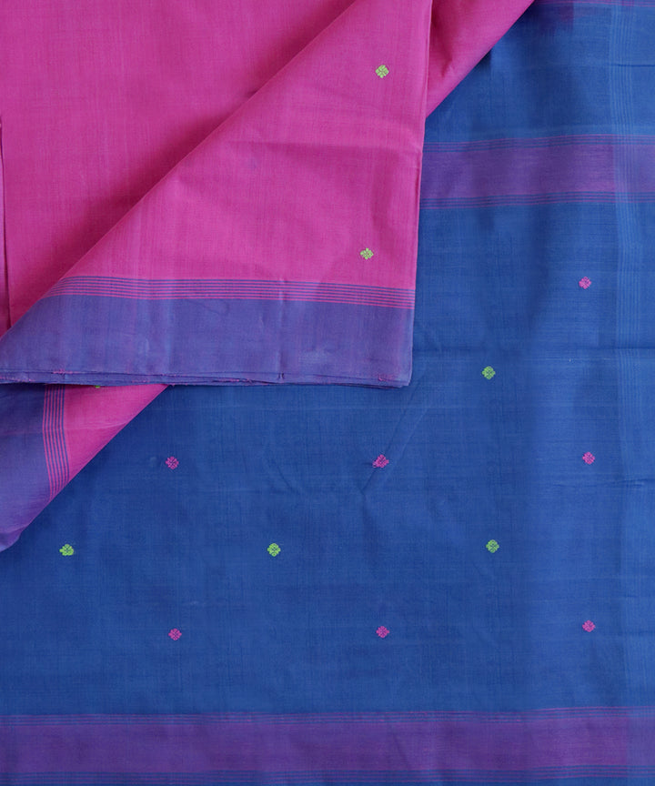 Pink blue handwoven cotton venkatagiri saree