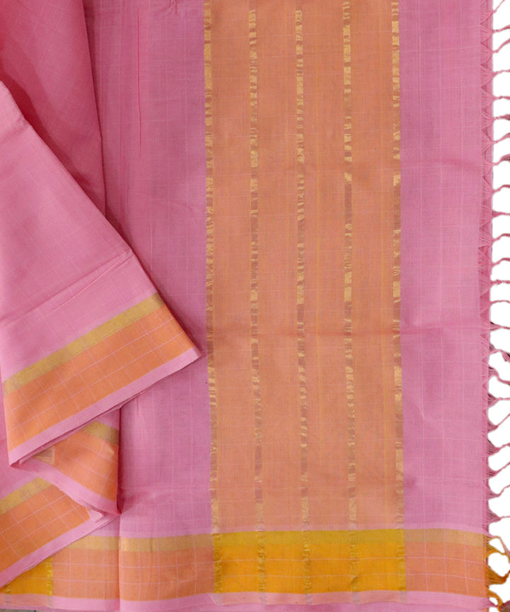 Pink orange handwoven cotton venkatagiri saree