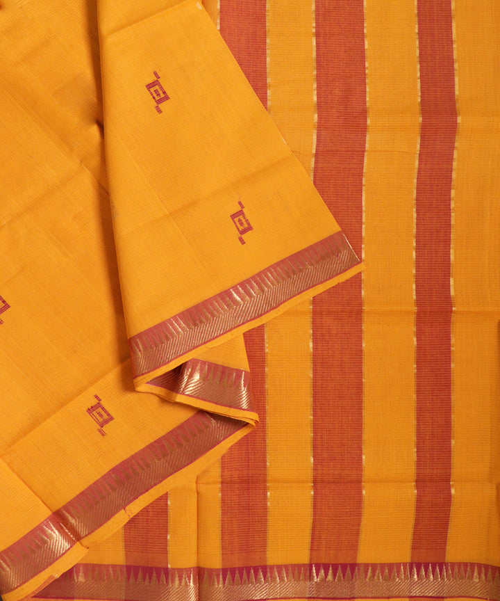 Yellow maroon handwoven cotton rajahmundry saree