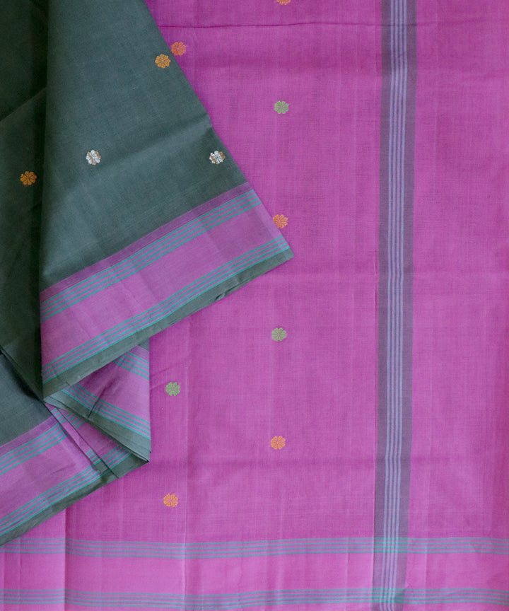 Grey magenta handwoven cotton venkatagiri saree