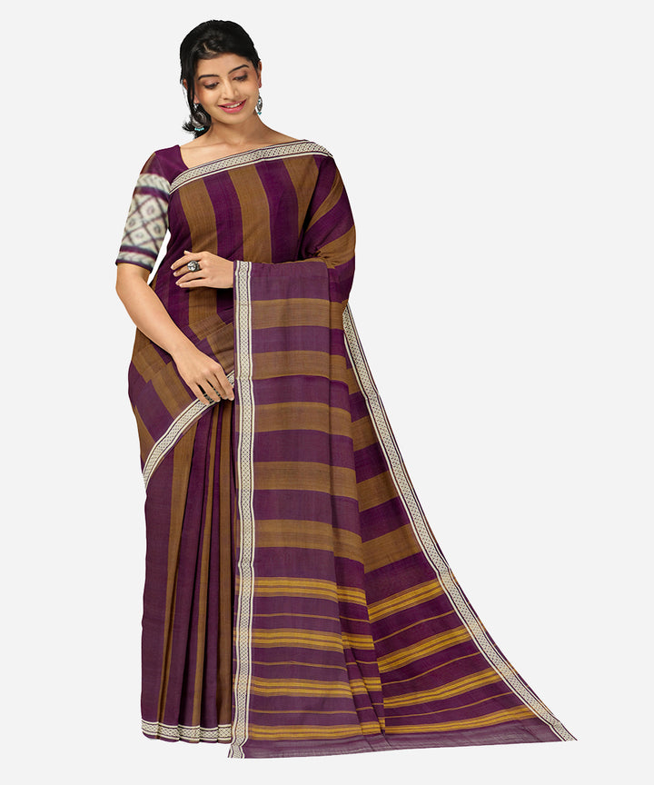 Brown strips rajahmundry cotton handwoven saree