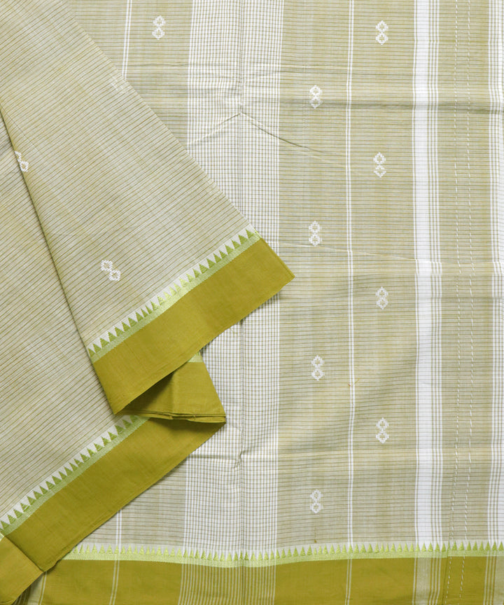 Offwhite olive green handwoven cotton rajahmundry saree