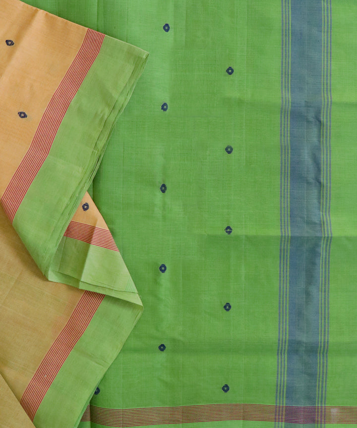 Light orange green handwoven cotton venkatagiri saree