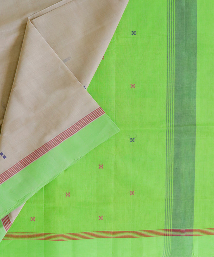 Cream light green handwoven cotton venkatagiri saree