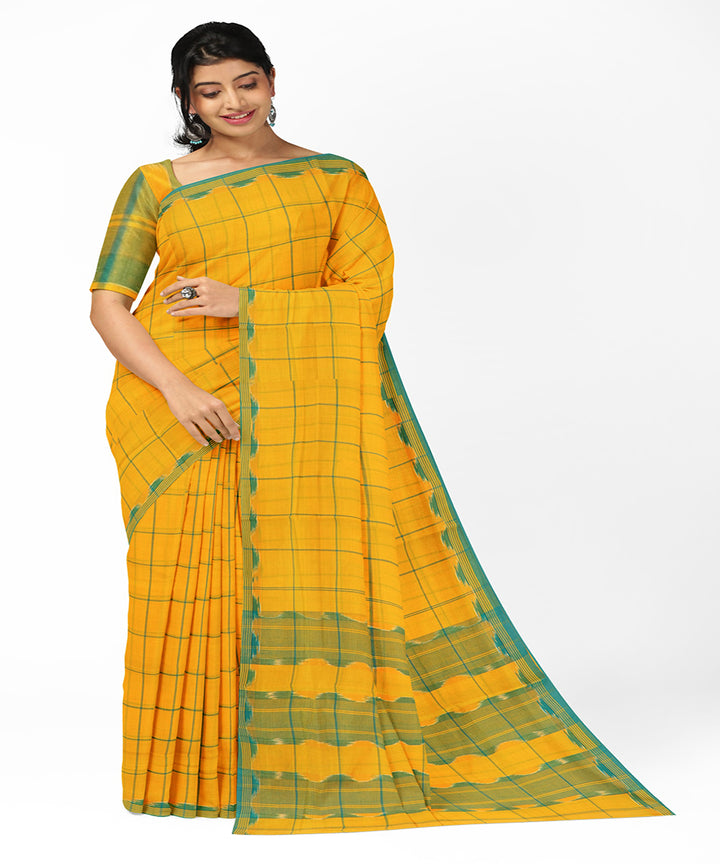 Yellow checks cotton handwoven rajahmundry saree