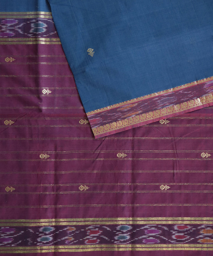 Royal blue maroon handwoven cotton bandar saree