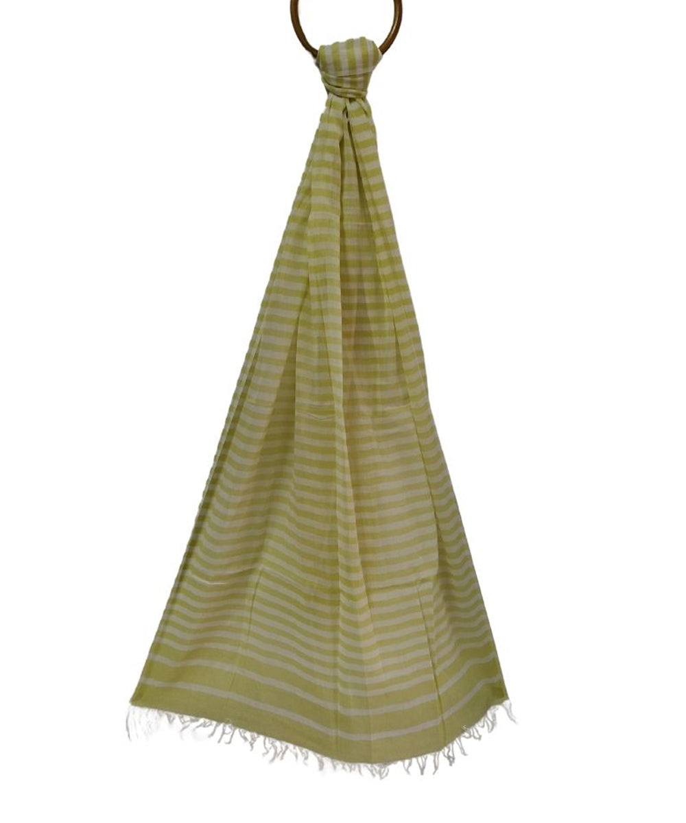 Light green white stripe handwoven cotton stole