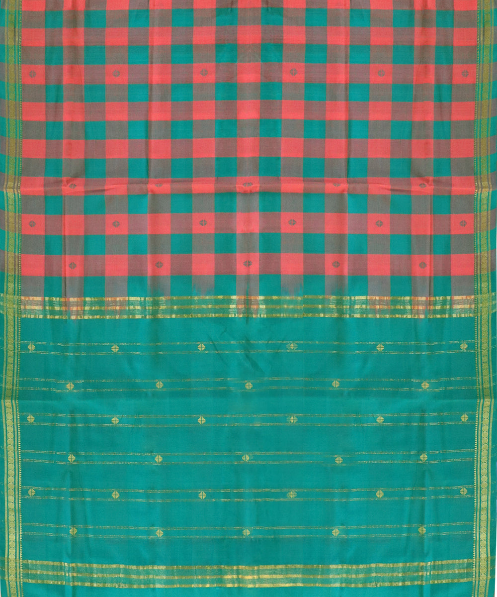 Multicolor checked handwoven cotton bandar saree