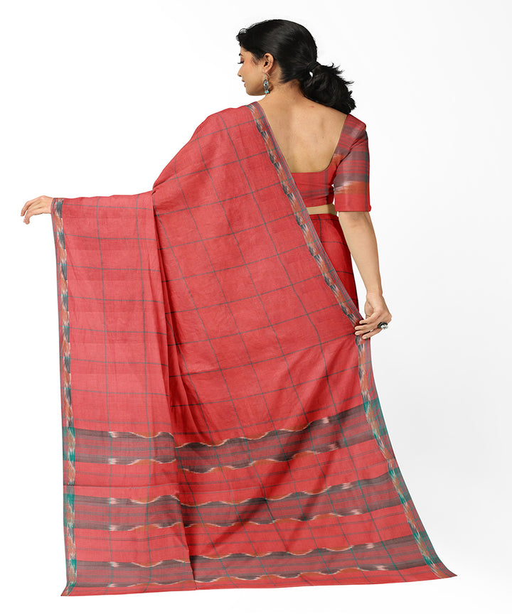 Red checks cotton handwoven rajahmundry saree