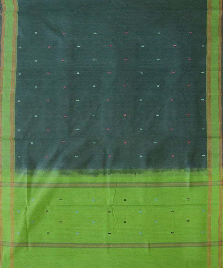 Dark green handwoven cotton venkatagiri saree