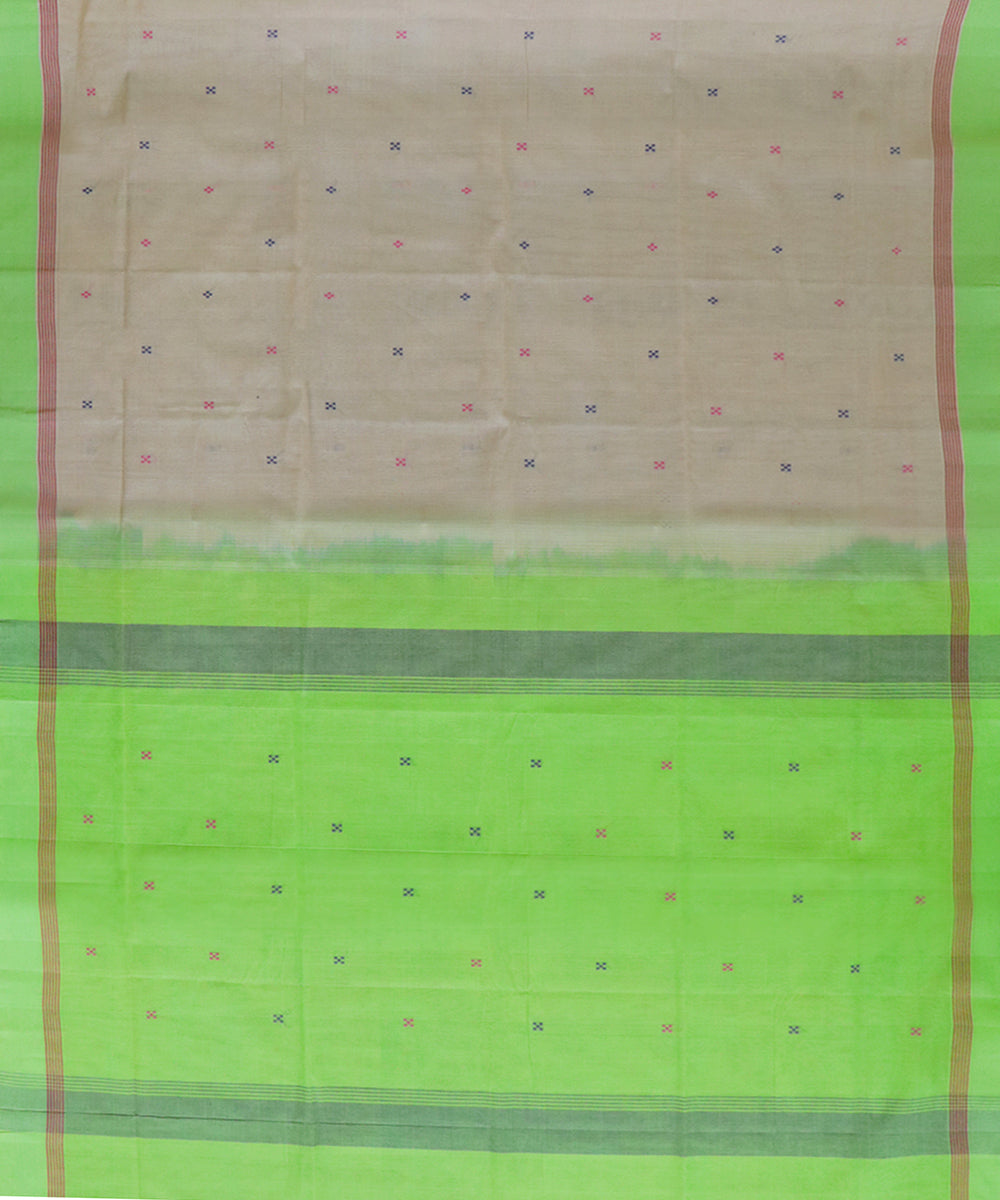 Cream light green handwoven cotton venkatagiri saree