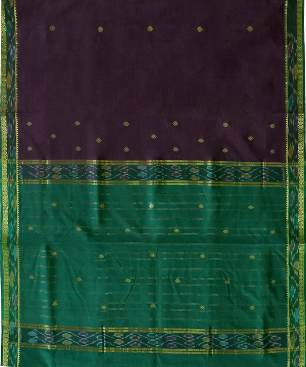 Dark green buti handwoven cotton bandar saree