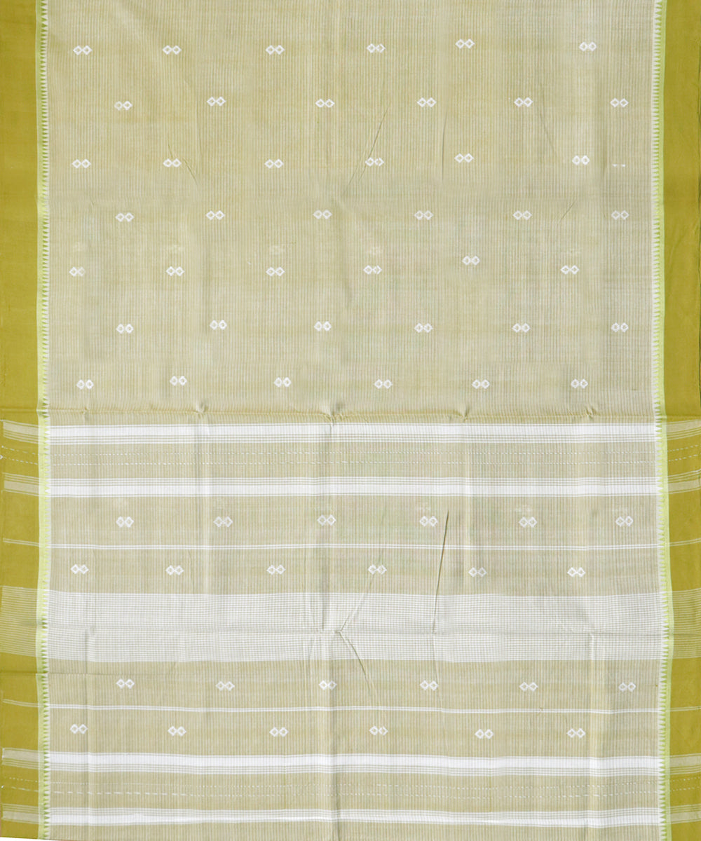 Offwhite olive green handwoven cotton rajahmundry saree
