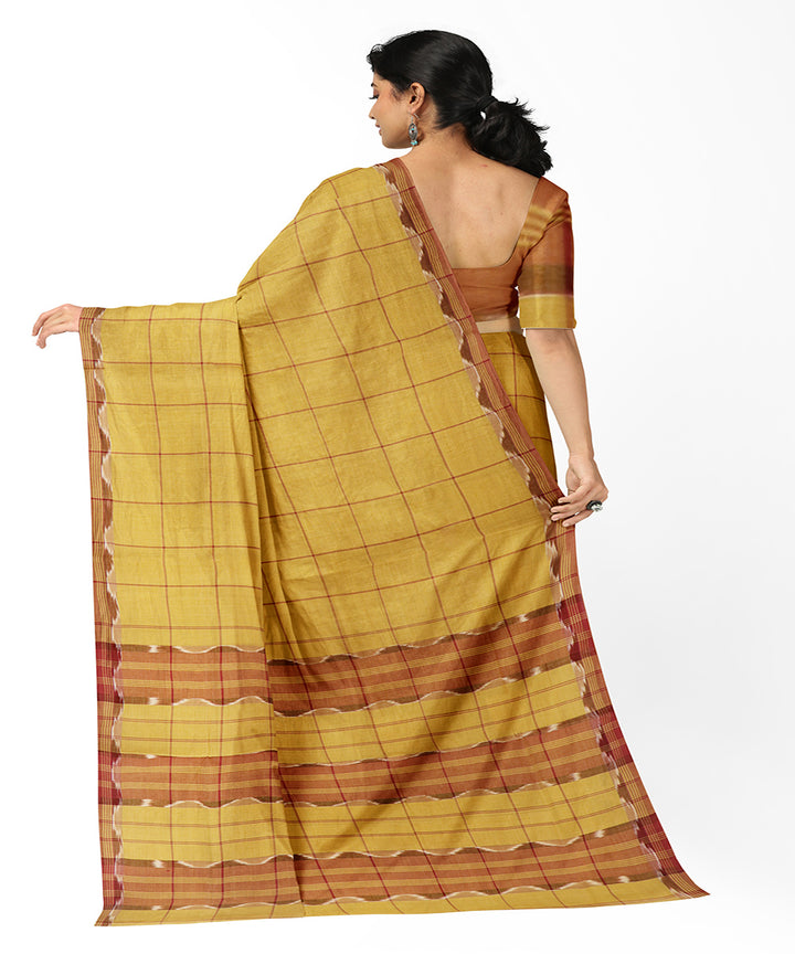 Yellow checks handwoven rajahmundry cotton saree