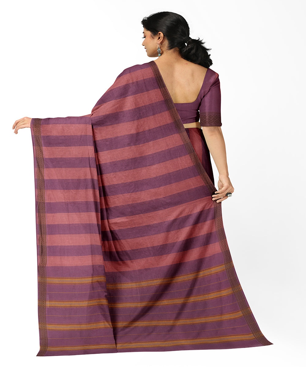 Brown strips cotton handwoven rajahmundry saree